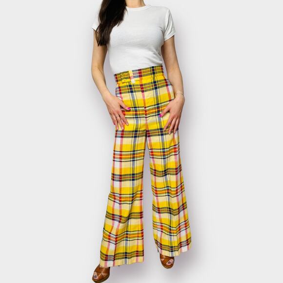 70s Yellow Plaid‎ Bell Bottoms - Picture 4 of 11